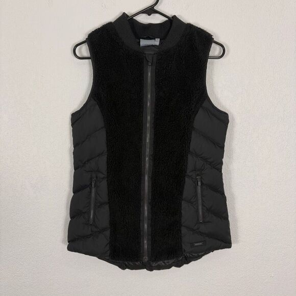 Athleta Black Fleece and Puffer Zip Up Winter Vest with Pockets Size Small - Picture 1 of 9